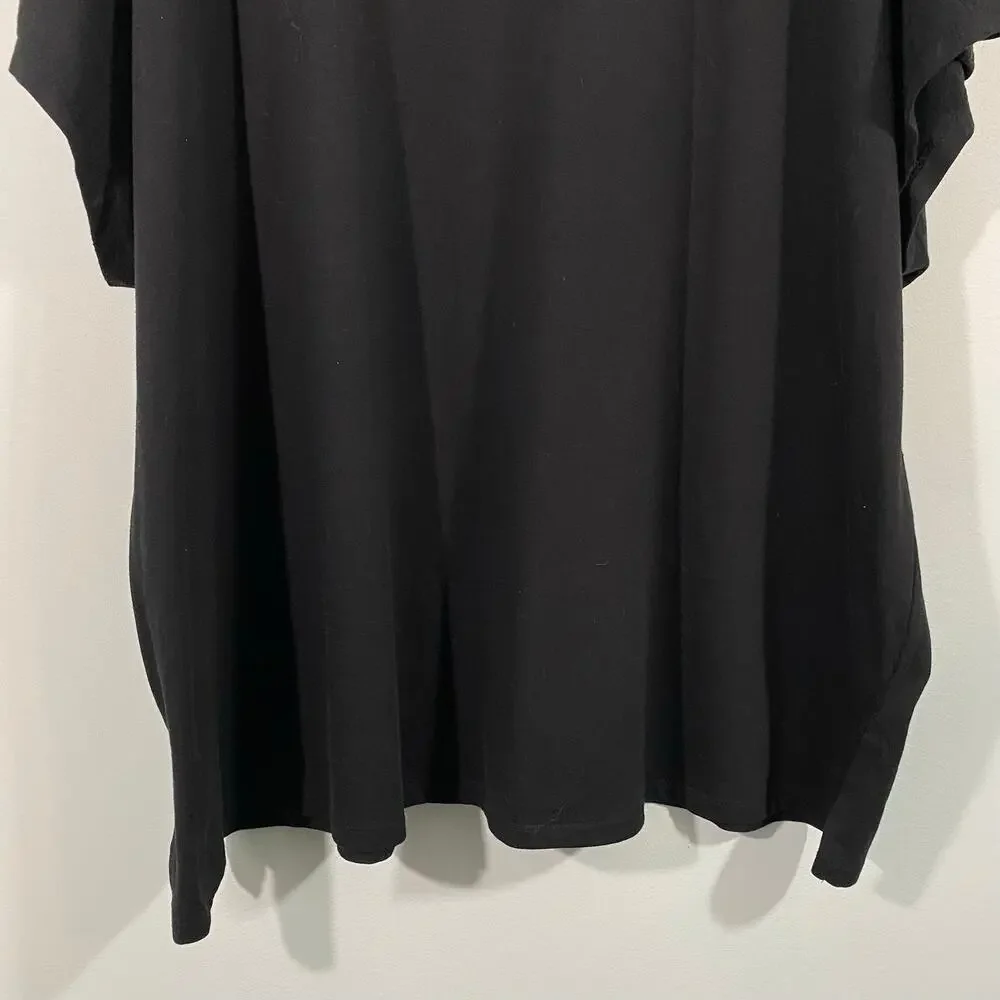 Roaman's Women Black With Silver Sequins Shoulder Accent Short Sleeve Top Sz 4X